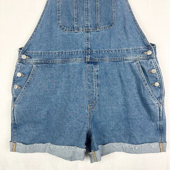 Old Navy Slouchy Jean Short Overalls Shortalls Size XL Cotton 4" Inseam Cuffed - Picture 4 of 6
